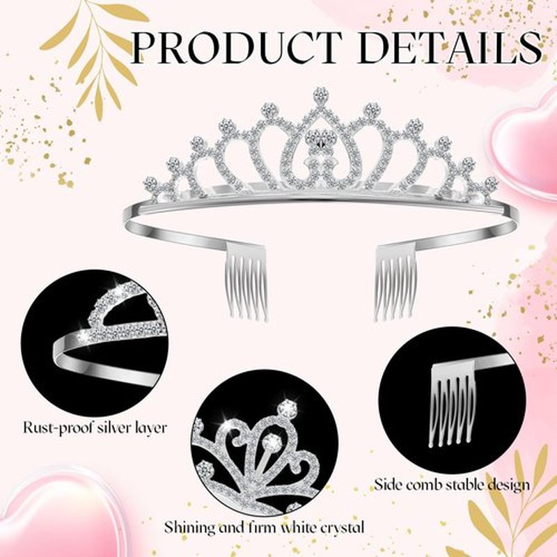 Remuuly 12 Pcs Princess Tiara for Women Silver Queen Tiara Rhinestone Hair Accessories, Princess Headbands Bulk for Bridal Wedding Birthday Prom Christmas Party, with Comb(Classic)