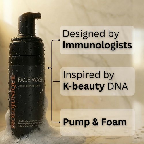 BIOLOJUNIQUE Men’s Face Wash: Instant Foaming Facial Cleanser for Mature Skin. K-Beauty Formula with Botanical Elements for Dry Skin. Hydrating & Anti-Aging Peptides + Ceramides. 5.07 fl oz (150ml).