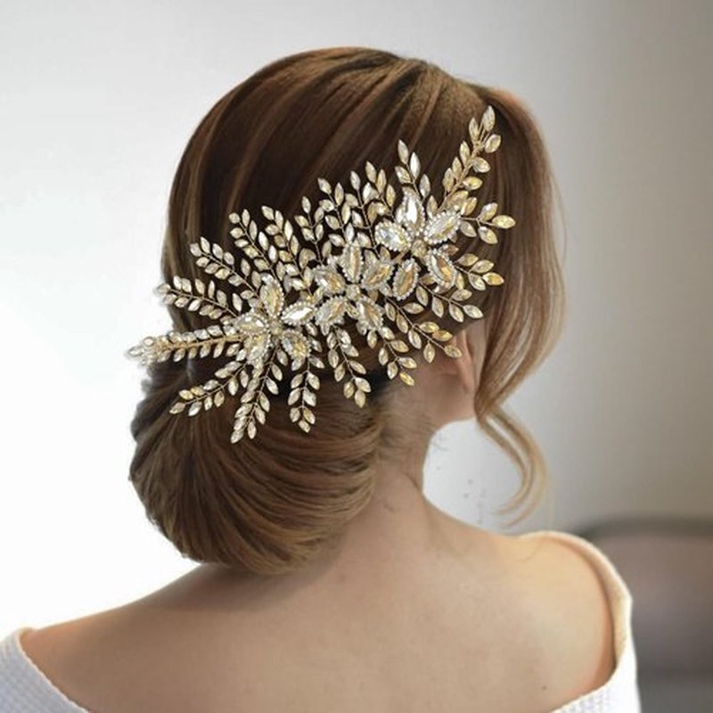 Mpoikba Bridal Hair Accessories, Wedding Hair Pieces for Brides, Rhinestone Bride Headband(Champagne)