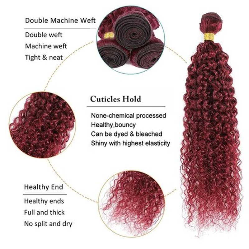 Peenoll Bundles Human Hair Burgundy 99J Jerry Curly Wave Human Hair Bundles 16 18 20 Inch 99J 100% Unprocessed 12A Soft Sewn In Hair with Double Weft for Black Women