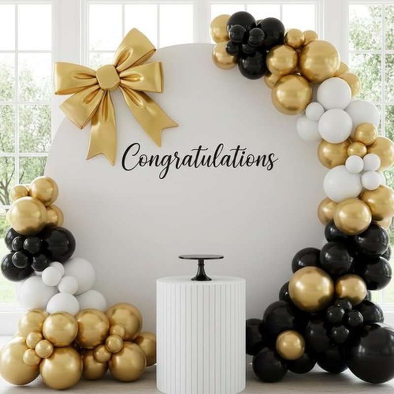 RUBFAC Black and Gold Balloons - 129-Piece Latex Balloon Garland Kit for Weddings, Graduations & Birthdays