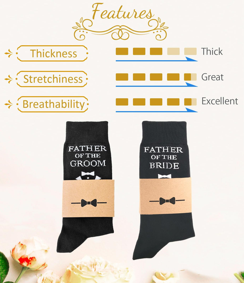 BUENWAZ Dress Socks for Father of the Bride 1 Pair Wedding Day Gift, Fun Socks for Wedding, Size Men 8-12 (Black)