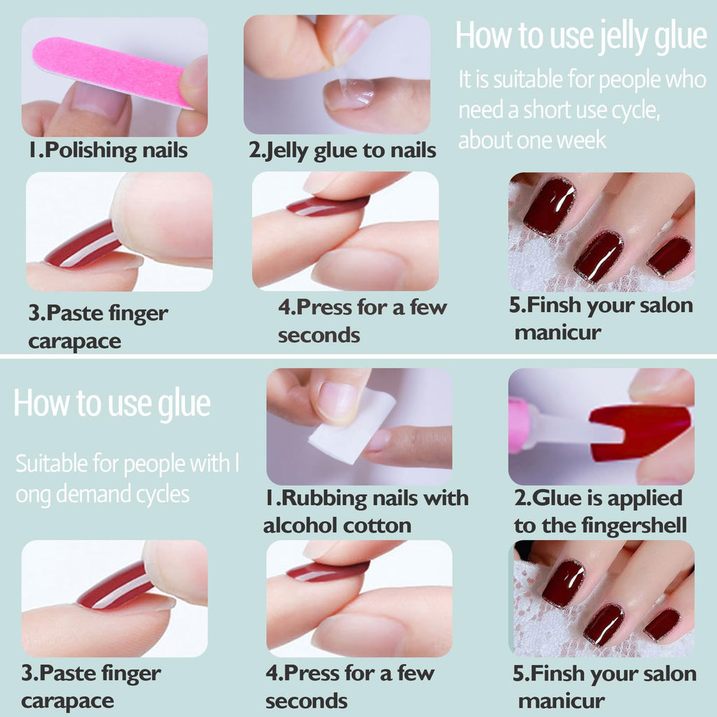 WAFOLOZE Ombre Press On Nails Square - Short Reusable Soft Gel Art Nails Tips Kit, Fake Nails with Glue, 16 Sizes - 32Pcs