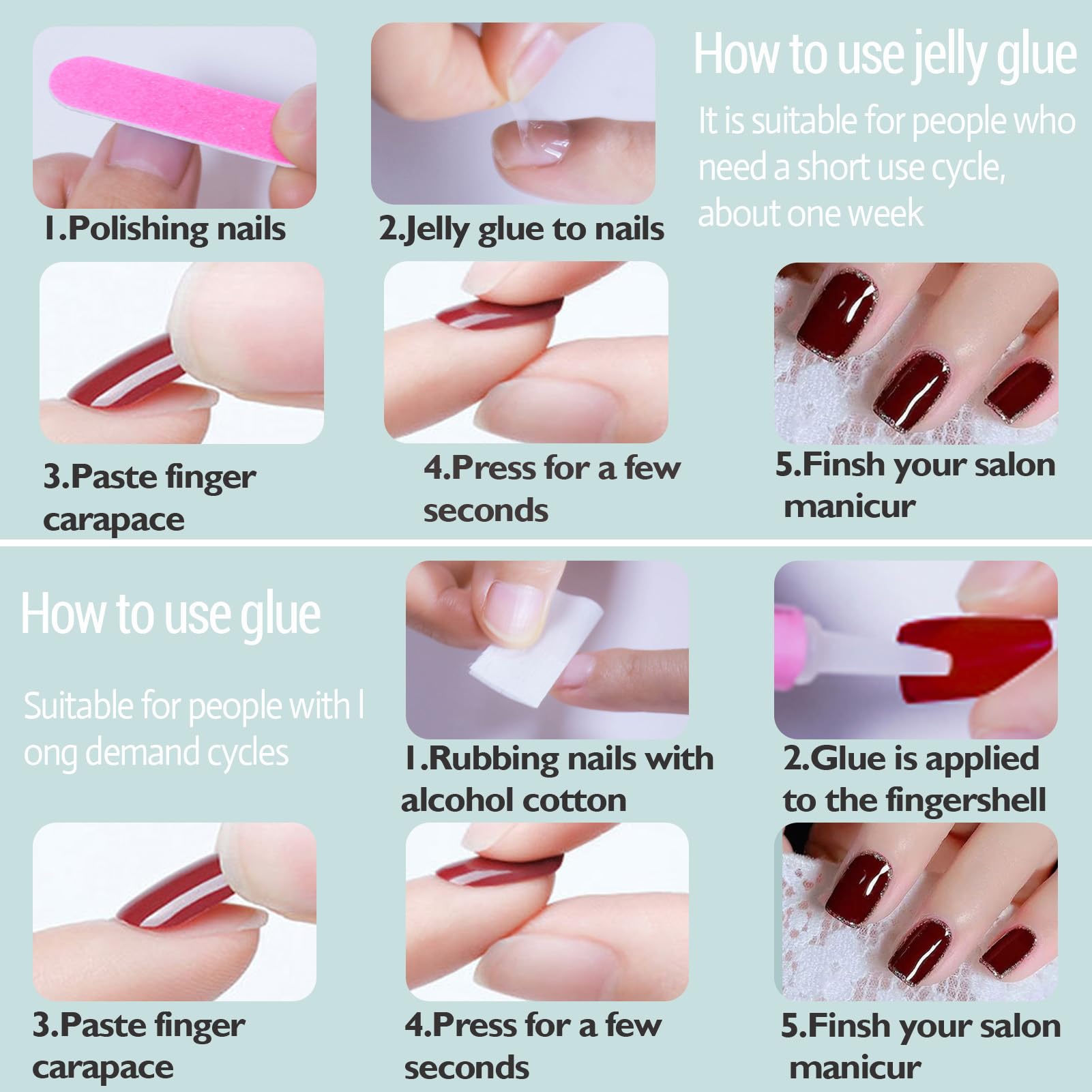 WAFOLOZE Ombre Press On Nails Square - Short Reusable Soft Gel Art Nails Tips Kit, Fake Nails with Glue, 16 Sizes - 32Pcs
