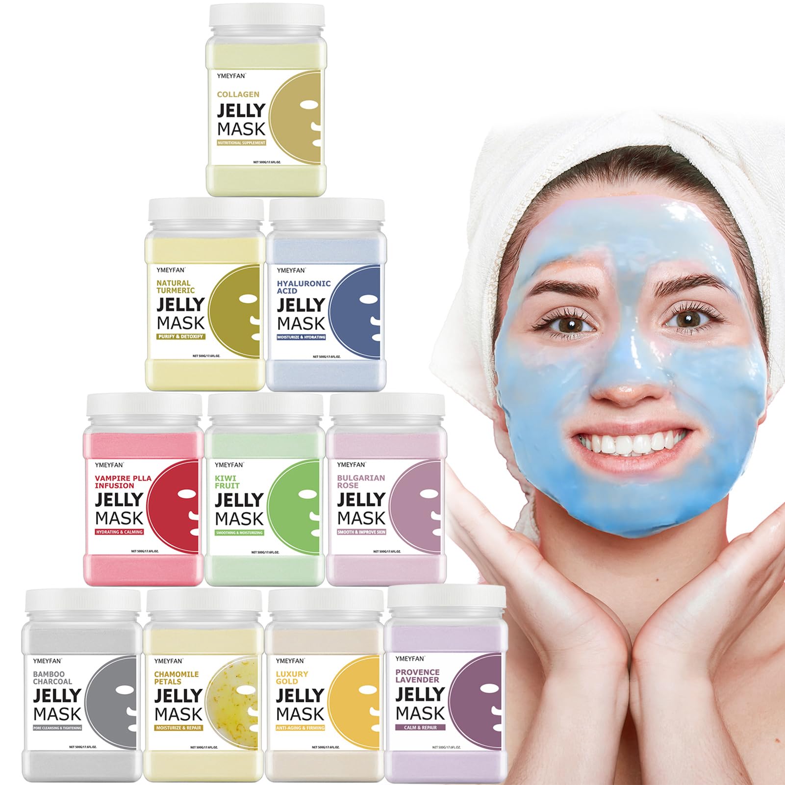 YMEYFAN Jelly Mask for Facials, Jelly Mask Powder Bulk Wholesale for Esthetician Supplies Professional Beauty Salon Spa Facial Mask Vajacial, Face Masks Skincare Big Set (10 Jar, 500g/17.6oz)