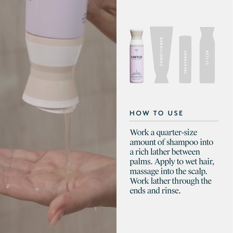VIRTUE Full Sulfate Free Volumizing Shampoo Thickens Hair, Safe for All Hair Types, Color Safe