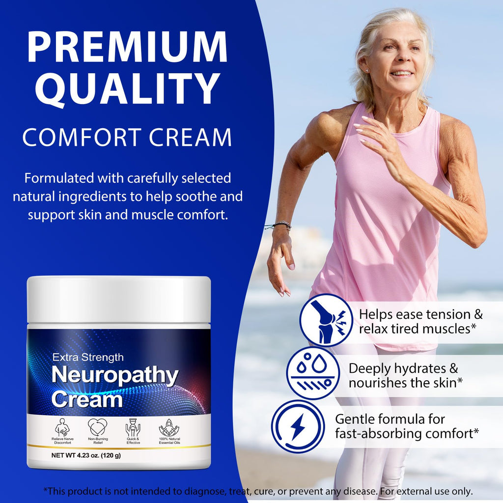 ISUNRISE Neuropathy Nerve Relief Cream - Maximum Strength Soothing for Feet, Hands, Legs, Toes, Back Discomfort - Fast Absorbing Gel Moisturizing Cream, Non-Greasy - 4.23 oz
