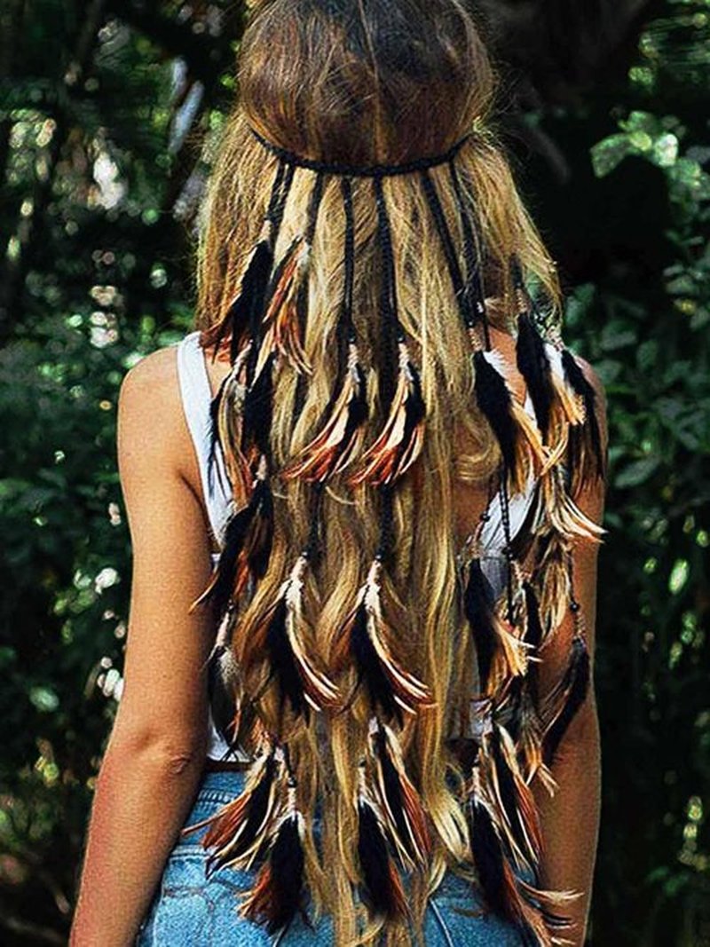 GORTIN Boho Feather Headband Hippie Headpiece Indian Costume Headdress Hair Accessories for Women