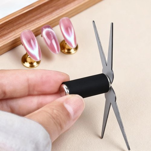 JERCLITY 1 Pieces Light Pink Cat Eye Magnet for Nails 3 in 1 Heart Magnet for Cat Eye Gel Polish, Cylindrical Magnets with Scissor Shaped Tools for French Cat Eye Effect