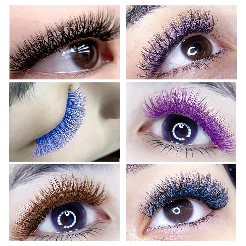 NATUHANA YY Eyelash Extensions Colored 0.07mm D Curl 8-14mm Mixed Tray Premade Fan 4D Russian Volume Y Shape Lash 12 Rows Color Lashes (8-14 MIX, Purple, 0.07 D)