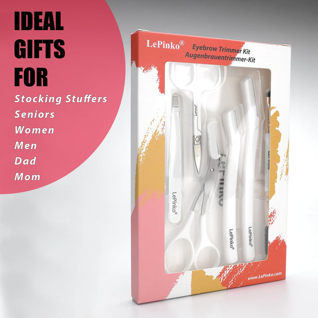 Eyebrow Trimmer Kit, 7 in 1 Eyebrow Scissors, Tweezer, Razor, Brush - White