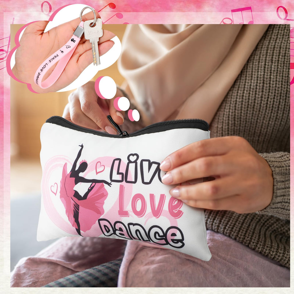 Kacctyen 20 Pcs Dancer Graduation Gifts Bulk Dance Team Makeup Bag for Women Pink Ballet Party Favors Silicone Quote Keychains Dancer Stuff Class Prizes Back to School Birthday Party Gifts for Friend