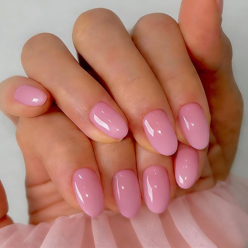 SXVME Soft Gel Press On Nails Short, 32 Pcs 16 Sizes Sheer Dark Pink Short Fake Nails Press ons Oval, Reusable Glue On Nails with Glue, Natural Almond Stick On Nail for Women Everyday Elegance