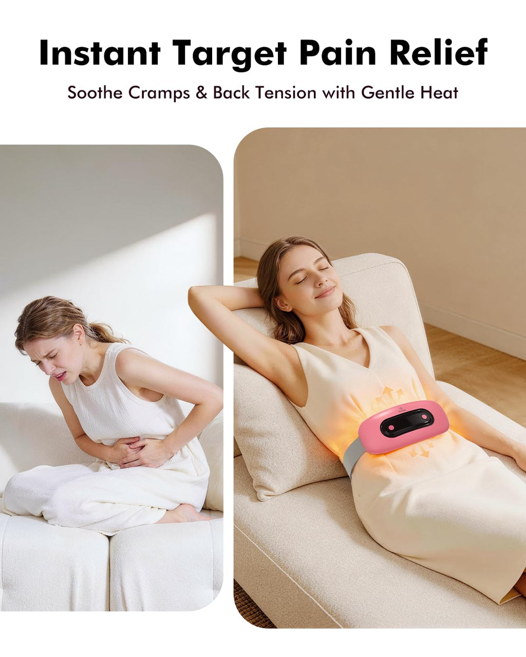 Electric Heating Pad, Portable Cordless Menstrual Heating Pad with 4 Heat Levels and 4 Massage Modes, Fast Large Heating Belly Wrap Belt for Cramps, Back Pain Relief Gifts for Women Girls Her (Pink)