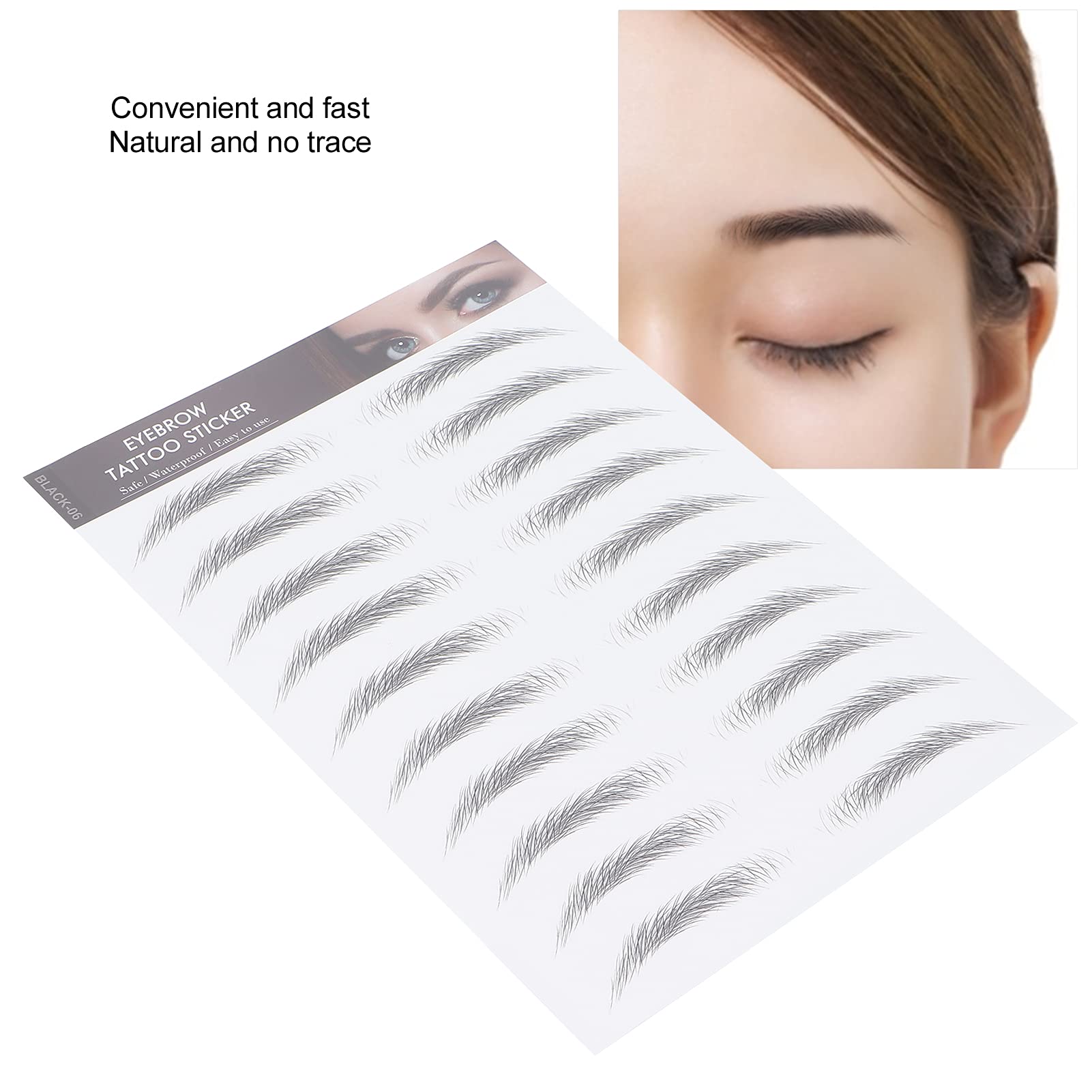 10 Sheets 6D Eyebrow Sticker Professional Eyebrow Transfer Sticker Eyebrow Makeup Tool for Women and Girls (Black)(BLACK-06)