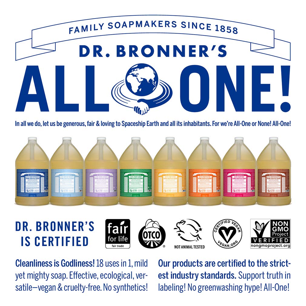 Dr. Bronner's - Pure-Castile Liquid Soap (Baby Unscented, 1 Gallon, 2-Pack) - Made with Organic Oils, 18-in-1 Uses: Face, Hair, Laundry and Dishes, for Sensitive Skin and Babies, No Added Fragrance