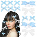 YAEISM 12PCS Blue Bow Hair Clips Cute Gingham Hair Bows 4 Styles Mini Plaid Bows for Hair Coquette Lace Bowknot Ponytail Hair Accessories for Girls Women