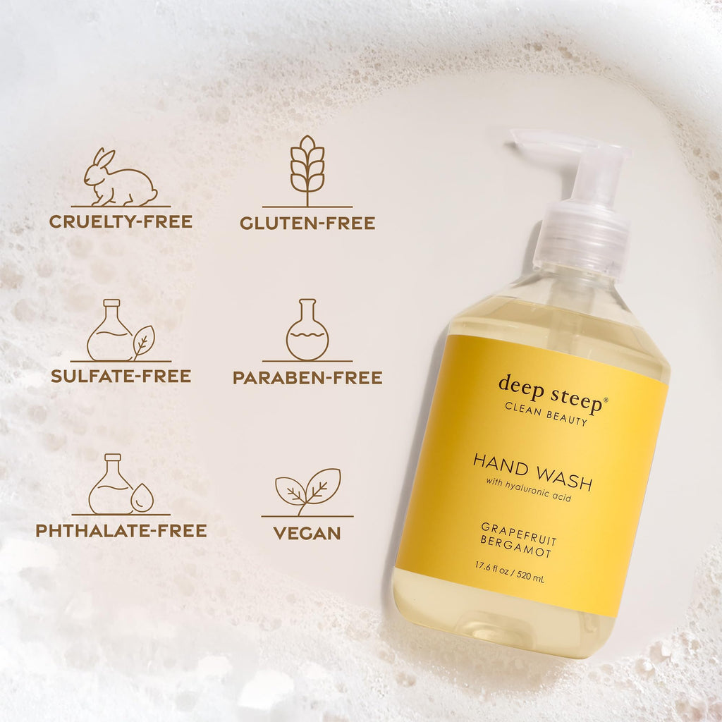 Deep Steep Liquid Hand Wash, Citrus Champagne, 17.6 oz – Moisturizing Cleanser with Olive Oil, Aloe Vera, Glycerin & Hyaluronic Acid – Vegan, Clean Beauty, Soft & Nourished Hands