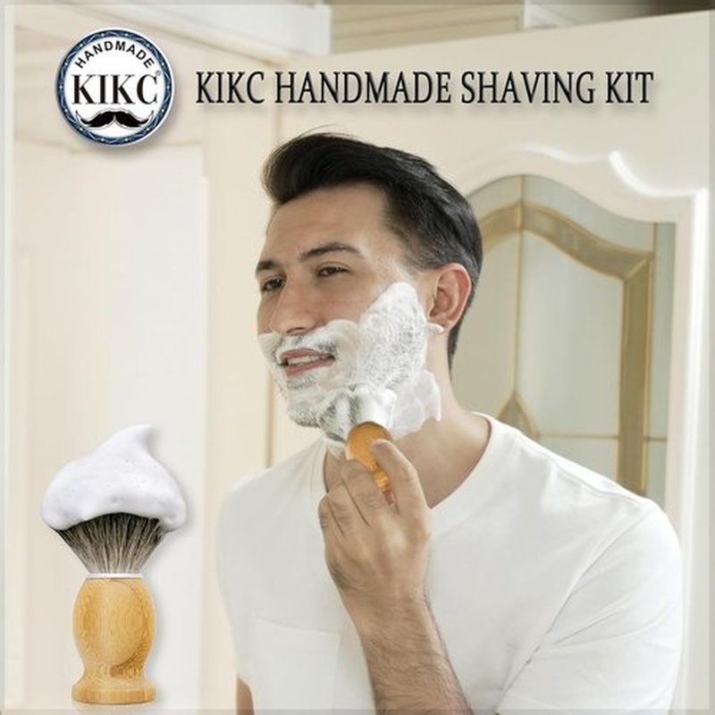 KIKC Pure Badger Shaving Brush - Handcrafted Bamboo Handle, Soft Bristles | Perfect Gift for Bearded Men