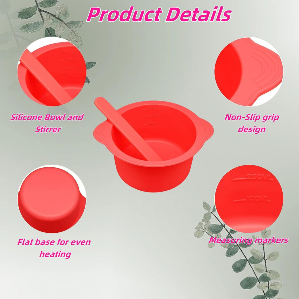 Silicone Wax Warmer Liners, 2-Pack Non-Stick Wax Pot Replacement with 2 Silicone Wax Sticks for Hair Removal, Gigi Wax Warmer, Kolua Wax Kit, Body Wax Warmer (Red & Blue)
