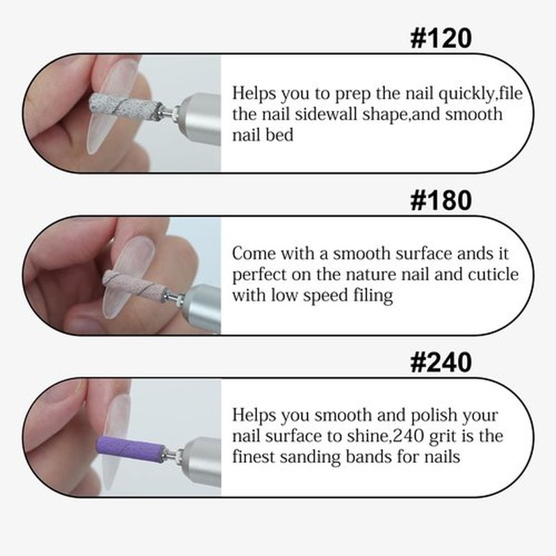 C12rtive 100 Pcs 20MM Super Long Small Sanding Bands & Small Mandrel Bit,120# Extra Long Sanding Bands for Nail Dril for Professional Manicures and Pedicure(White)