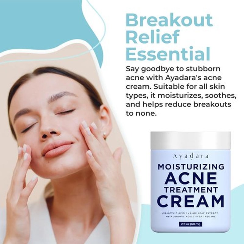 Ayadara Moisturizing Acne Cream - Salicylic Acid Face Moisturizer for Oily Skin | 90-Day Supply