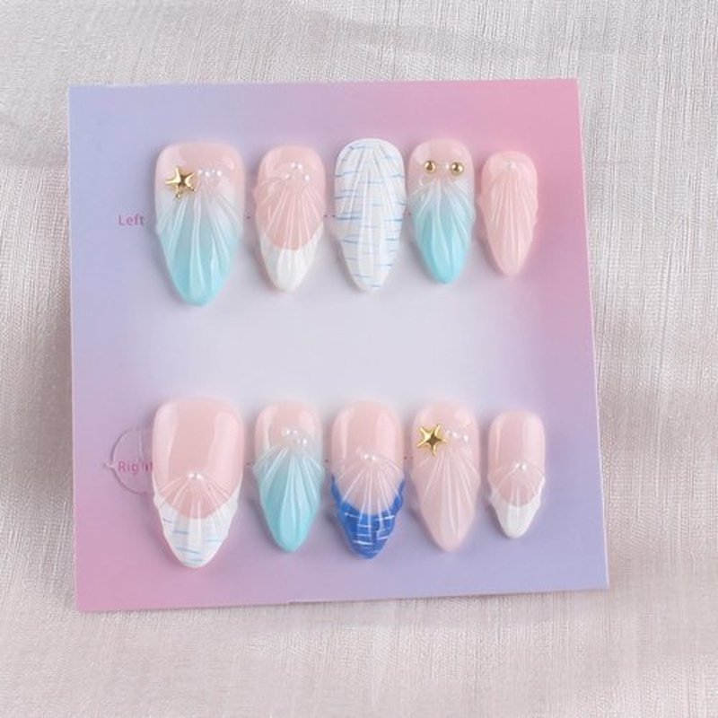 Handmade 3D Design Press On Nails Medium Almond, MZCMSL Acrylic False Nail Tips (S)