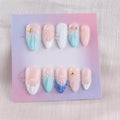 Handmade 3D Design Press On Nails Medium Almond, MZCMSL Acrylic False Nail Tips (S)