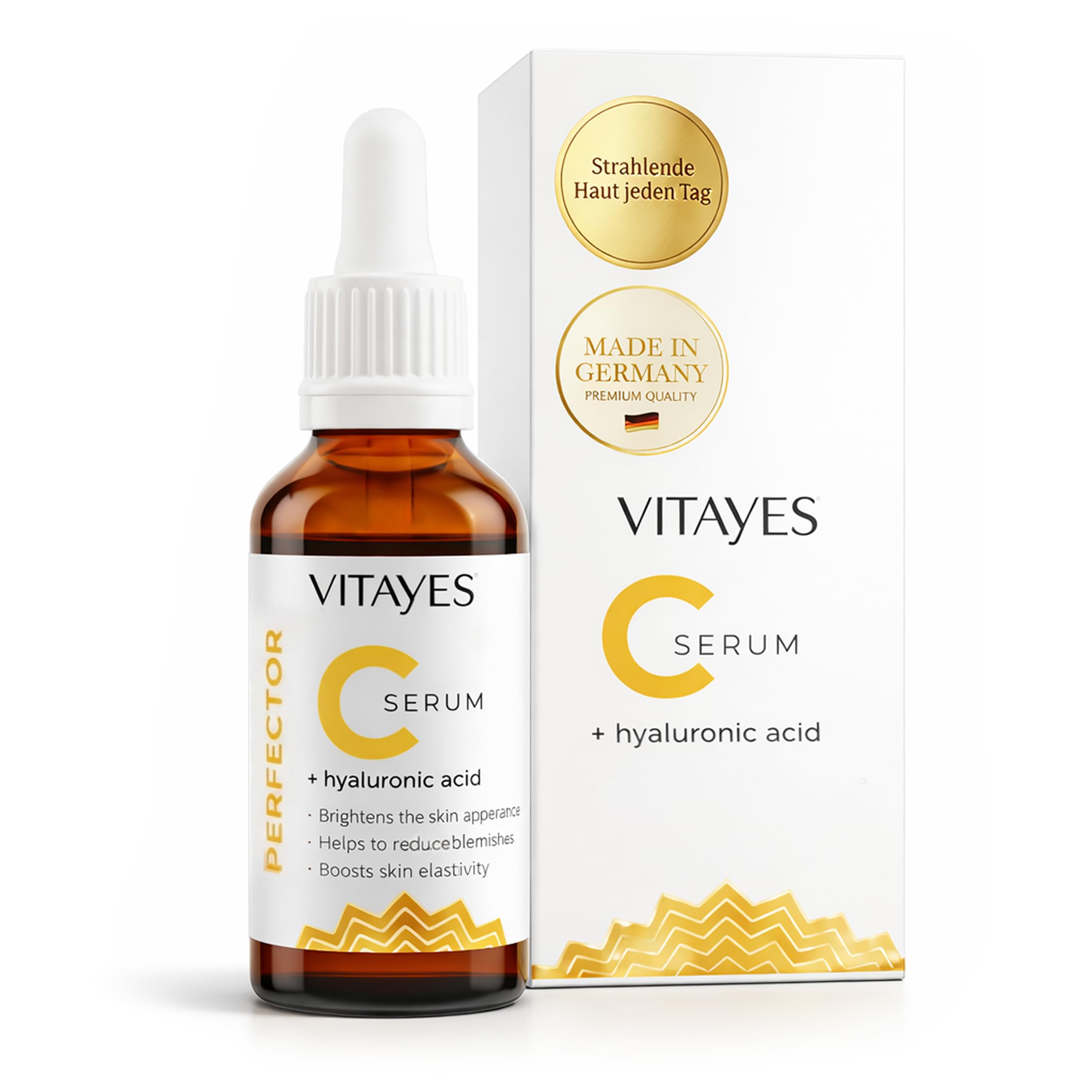 VITAYES Vitamin C Face Serum Anti Aging Serum with Hyaluronic Acid Skin Hydrating & Brightening for Dark Spots, Fine Lines and Wrinkles 1 Oz.