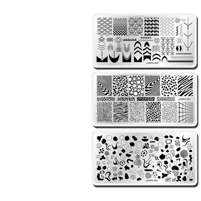 French Nail Stamping Plate - 3pcs Metal Nail Stamp Plates Set for Nails Art Design Geometric Leopard Print Abstract Stripes Swirl Line Graffiti Plaid Image Stamps Stencils 12x 6cm