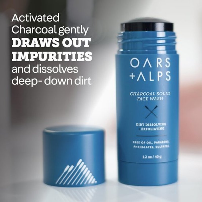 Oars + Alps Face Wash with Activated Charcoal, Exfoliating Facial Cleanser, Cleansing, Refreshing, TSA Friendly, 1.2 Oz, 2PK