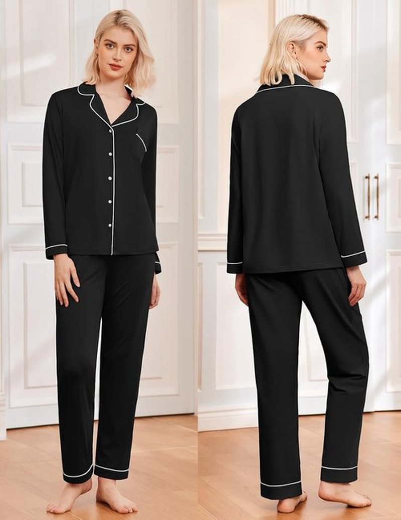 Ekouaer Women's Classic Pajama Set - Comfortable Long Sleepwear in Sizes S-XXL