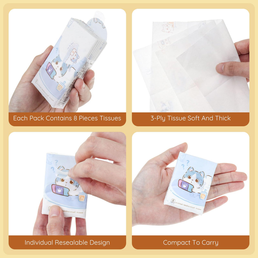 27 Packs Pocket Tissues, Small Travel Size Bulk Facial Paper Towel, Travel Essential, Purse Tissue, Individual Packet, Soft 3 Ply Portable Napkins with Cute Prints for Wedding Party (Cats)