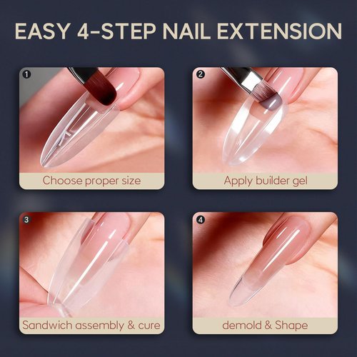 Sandwich Nail Dual Forms for Builder Gel, 240Pcs 15 Sizes Long Coffin Forms Kit – Prevents Gel Stacking & Warping, Beginner-Friendly Reusable Nail Molds for Quick Salon Extensions