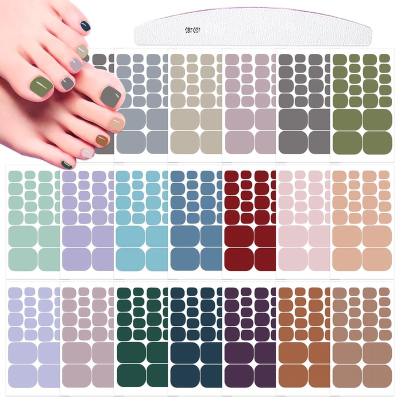 XEAOHESY 440 Pieces 20 Sheets Dark Solid Color Toe Nail Polish Strips Toe Nail Wraps with Nail File Self-Adhesive Gel Nail Strips Toe Nail Stickers Full Nail Wraps for Women Toenail Art