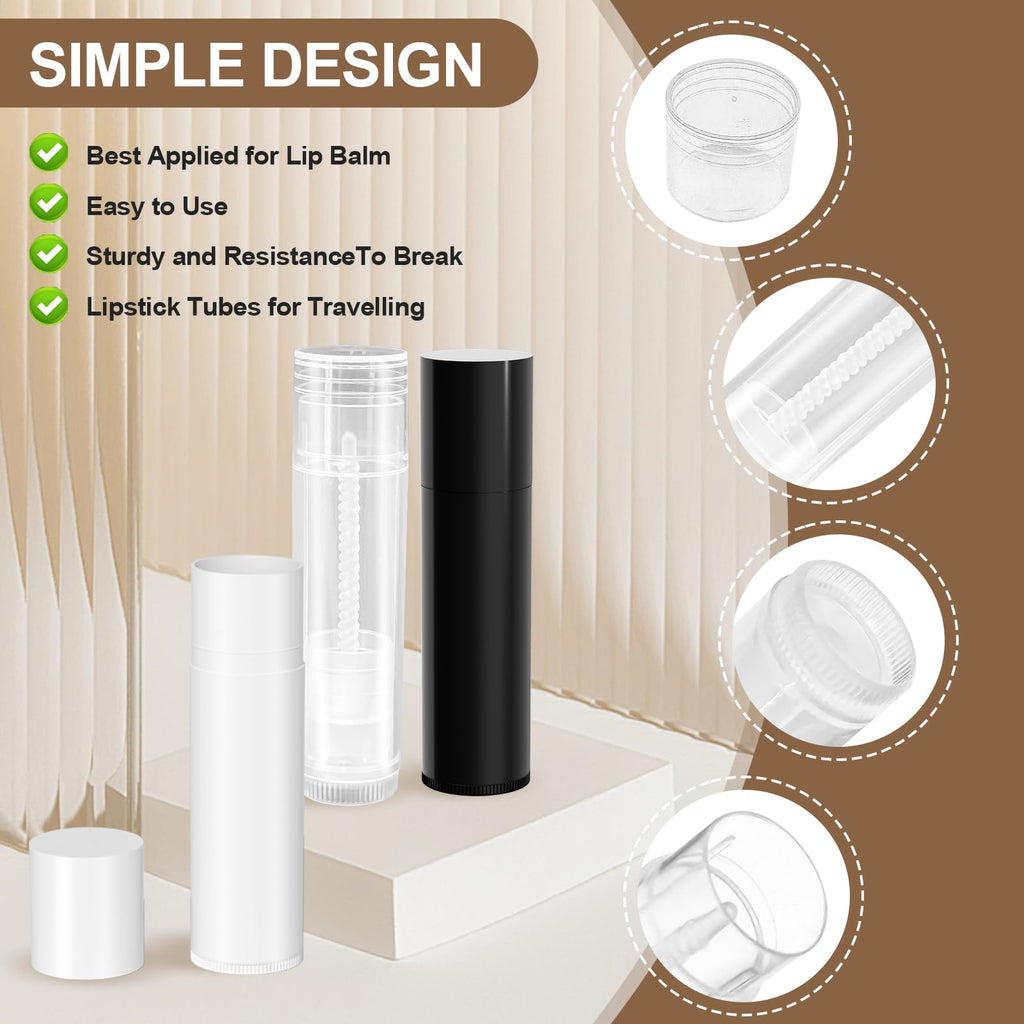 Zenihol BPA Free Empty Lip Balm Tubes Bulk, 50 Count with Leak-proof Caps (White, 50Pcs)
