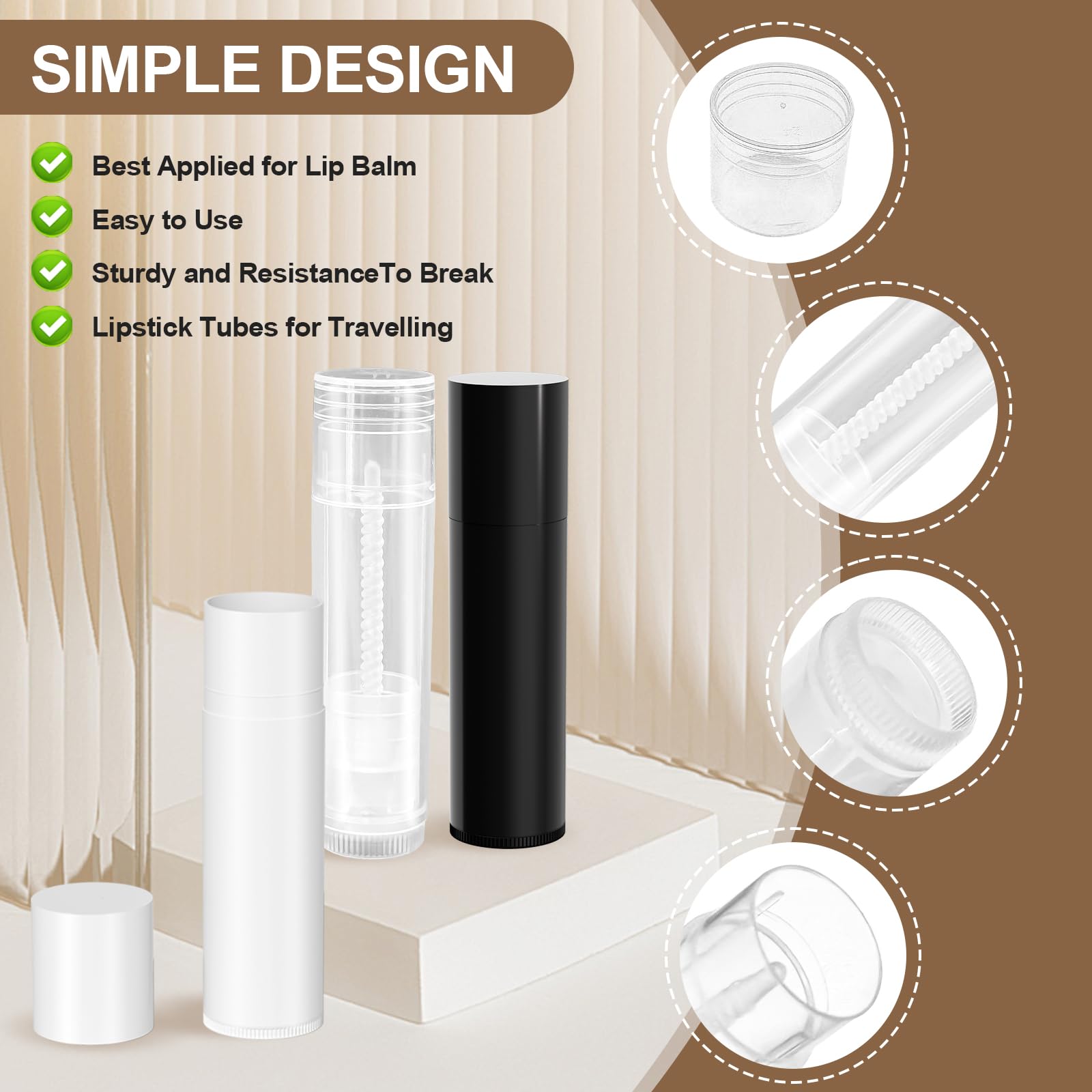 Zenihol BPA Free Empty Lip Balm Tubes Bulk, 50 Count with Leak-proof Caps (White, 50Pcs)