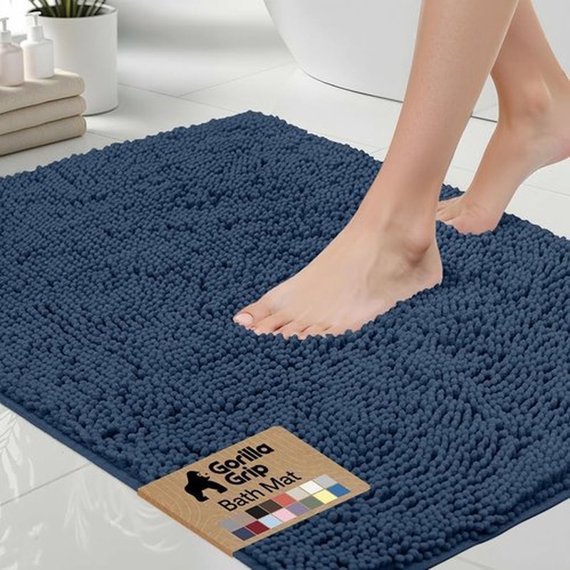 GORILLA GRIP Bath Rug Mat - Soft Absorbent Chenille | Quick-Dry Microfiber, 42x24, Navy Blue