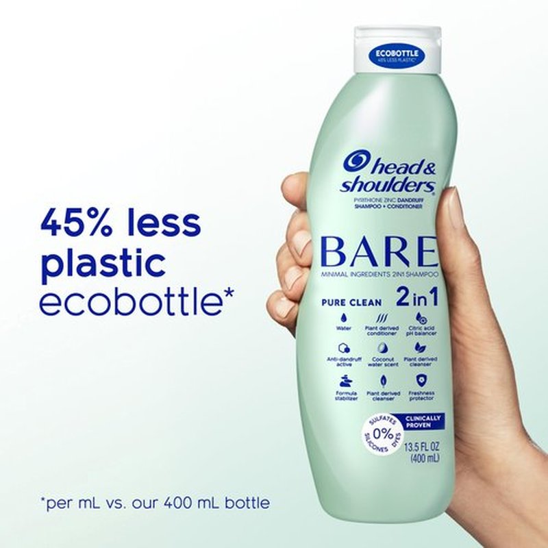 Head & Shoulders Anti-Dandruff Shampoo and Conditioner, BARE Pure Clean 2-in-1 Twin Pack, 1% Pyrithione Zinc, Scalp Care, Sulfate-Free, Silicone-Free, 13.5 fl oz Each