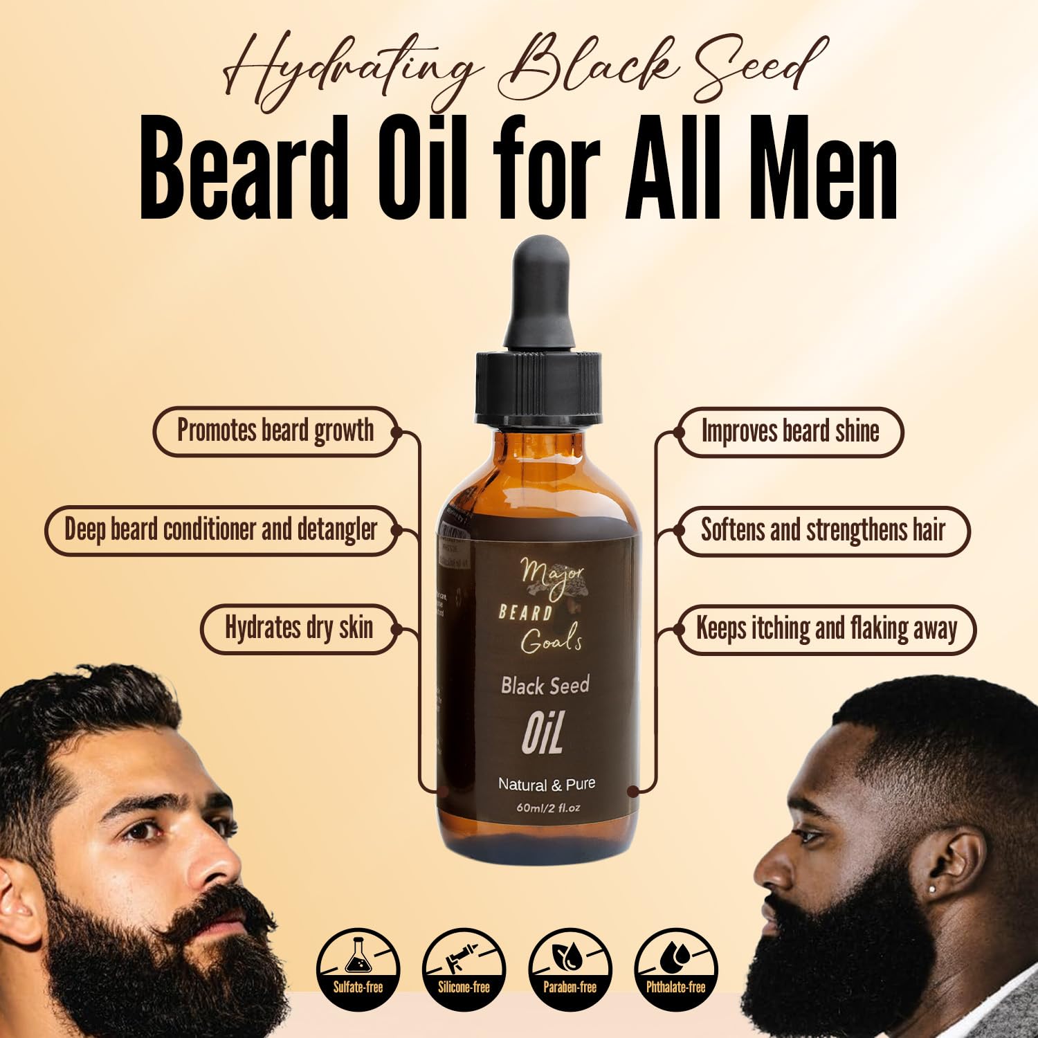 Major Beard Goals Black Seed Beard Oil for Men - 100% Cold Pressed Black Cumin Seed Oil for Beard Growth, Strengthens, Conditions, and Hydrates - Hair, Beard, and Mustache Oil for Dry Skin - 2oz