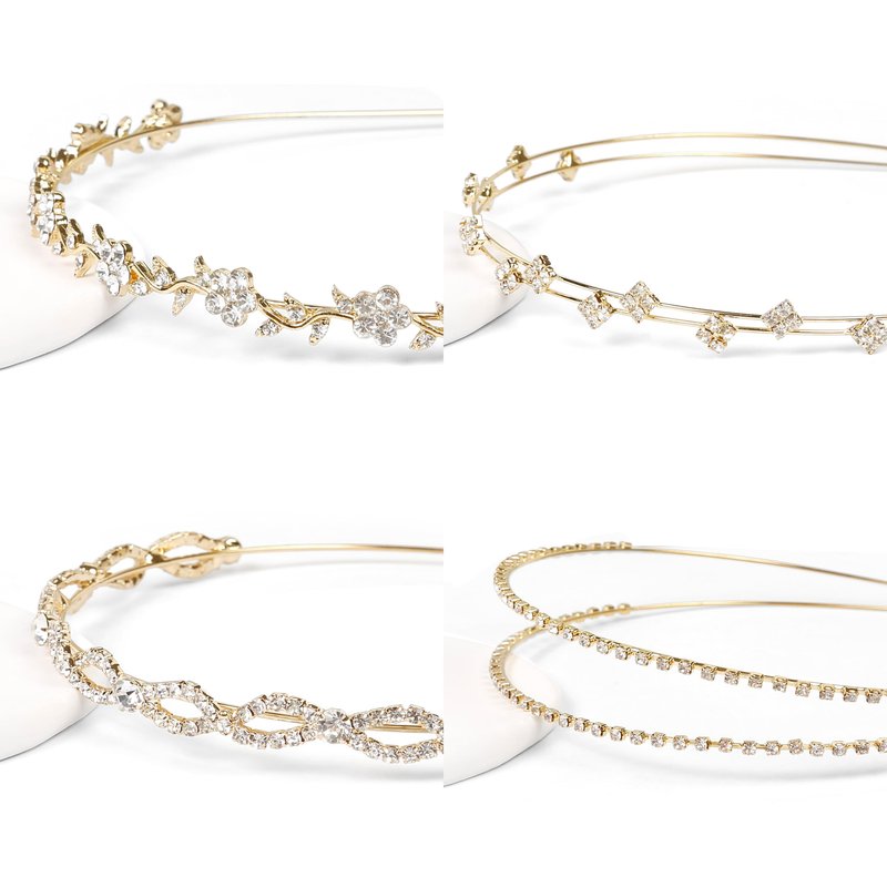 WOVOWOVO 4 Pcs Rhinestone Headbands for Women Gold Bridal Headband Crystal Flower Girl Headpiece Flower Leaf Tiara Crown Head Band Wedding Hair Accessories for Girls