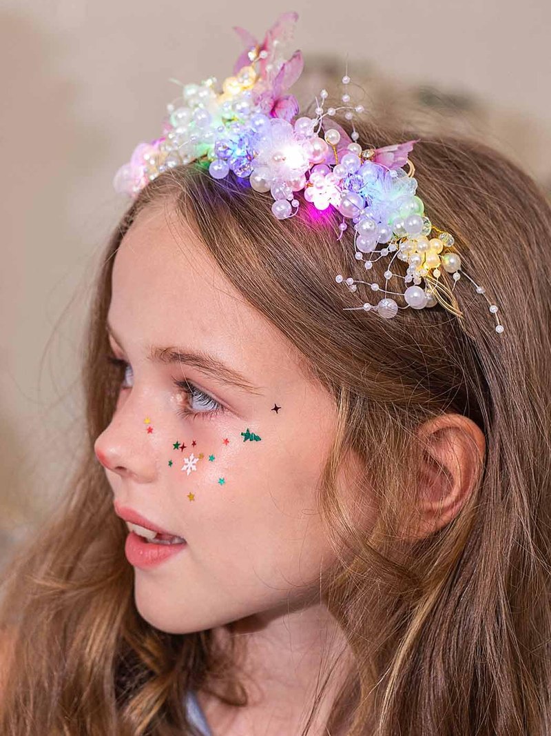 Yean Light up Butterfly Crown Flower Fairy Headband Gold Hair Accessories for Women and Girls