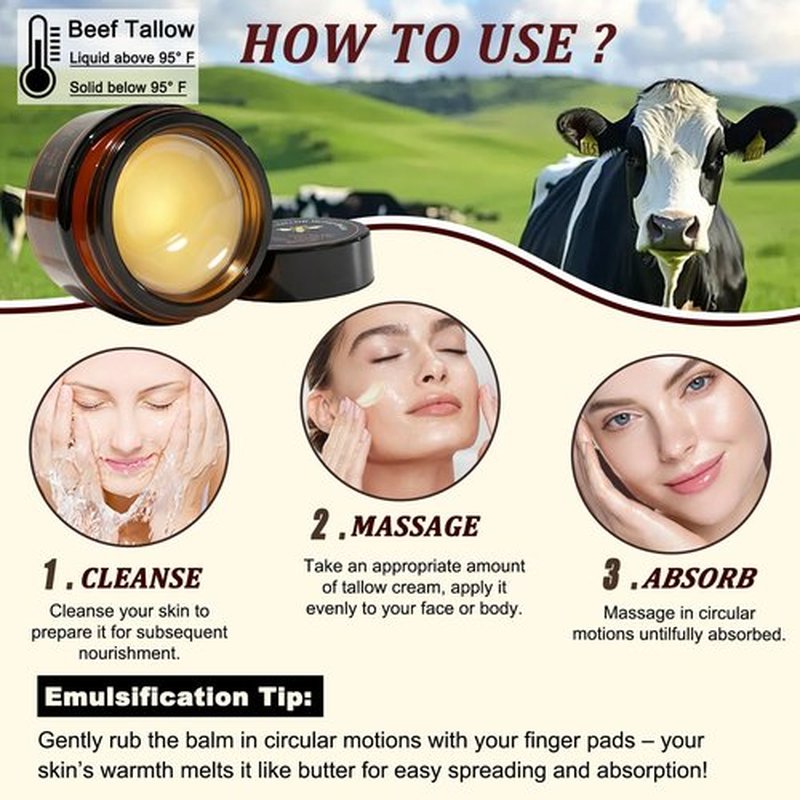 Eqimznv Beef Tallow for Skin, Organic Grass-Fed Beef Tallow Balm with Row Honey, Tallow and Honey Balm, Tallow Face Moisturizer for Face Body, Natural Formula for Dry & Sensitive Skin (2 OZ, Citrus)