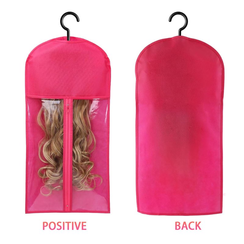 Wig Hangers Set - Premium Dust-Proof Wig Storage Bags with Hooks for Hair Extensions, Wig Organizer for Wig Bags Storage with Hanger,Space-Saving Wig Storage Solution(6PCS Black & 6PCS Hot Pink)