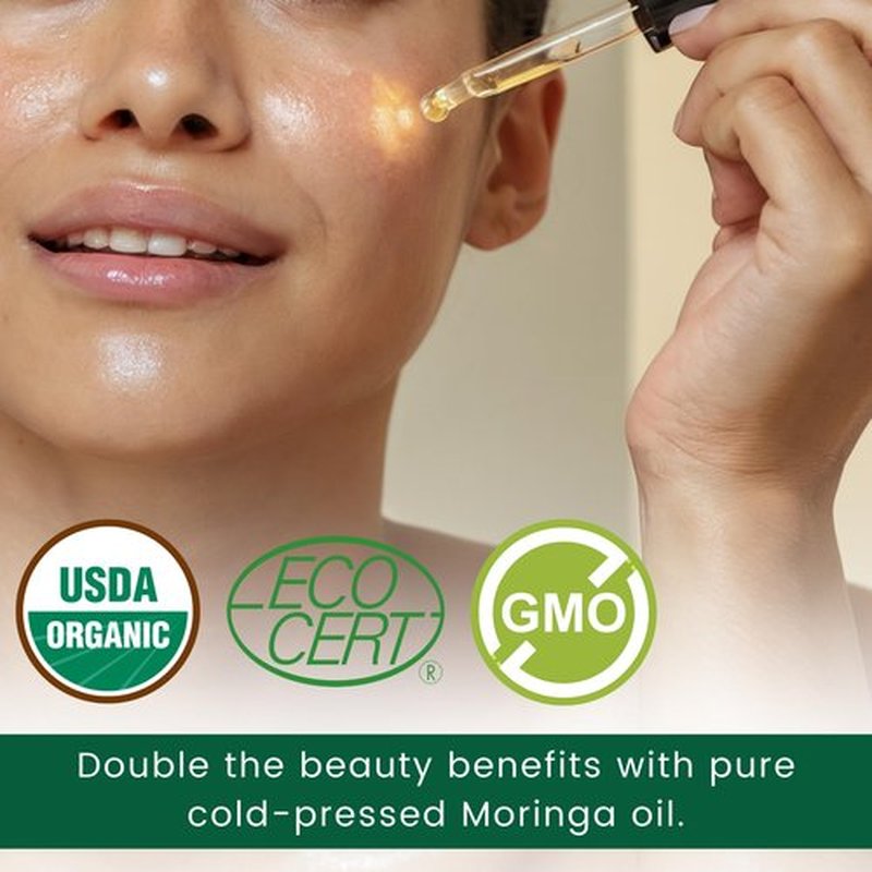 Organic Moringa Oil, Cold Pressed, Extra Virgin, 100% Pure, Food Grade (1 Fl Oz)