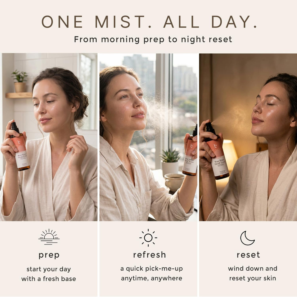 Rose Water Spray for Face - USA Made with Hydrating Natural & Organic Ingredients for Glowing Skin, Alcohol-Free Rosewater Toner Mist with Witch Hazel & Glycerin for Dry and Sensitive Skin