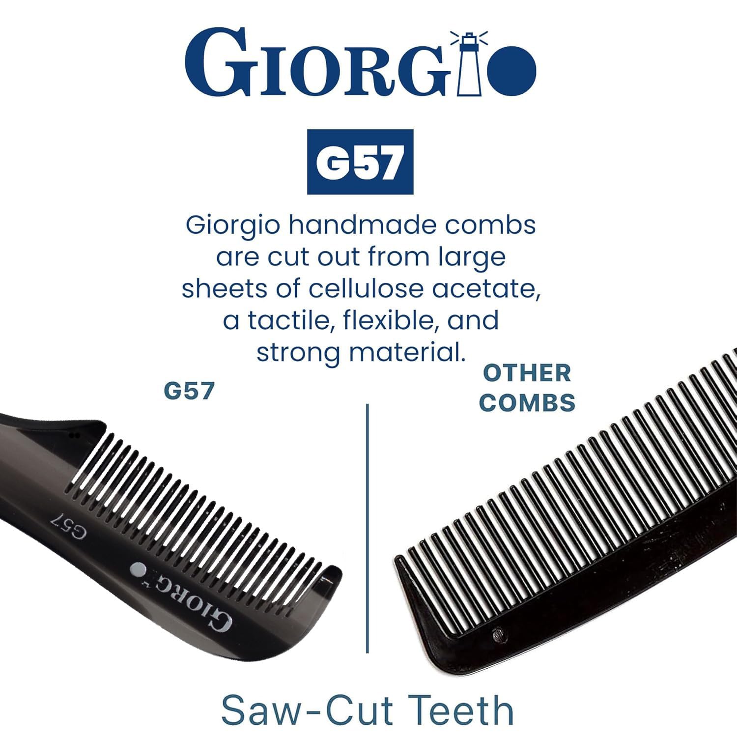 Giorgio G57 Extra Small Men's Fine Tooth Beard and Mustache Comb for Facial Hair Grooming and Styling. Mini Wallet Pocket Comb Beard Comb for Men, Handmade, Saw-Cut and Hand Polished,Graphite