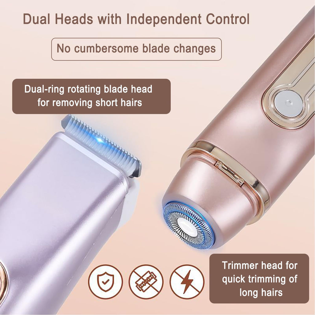 YLKGR Bikini Trimmer for Women 2in1 High Power Epilators Hair Removal Waterproof Electric Razors Women's Electric Razor Pubic Hair Trimmer Shaver for Women for Ladies Pubic, Face, Underarms, Leg