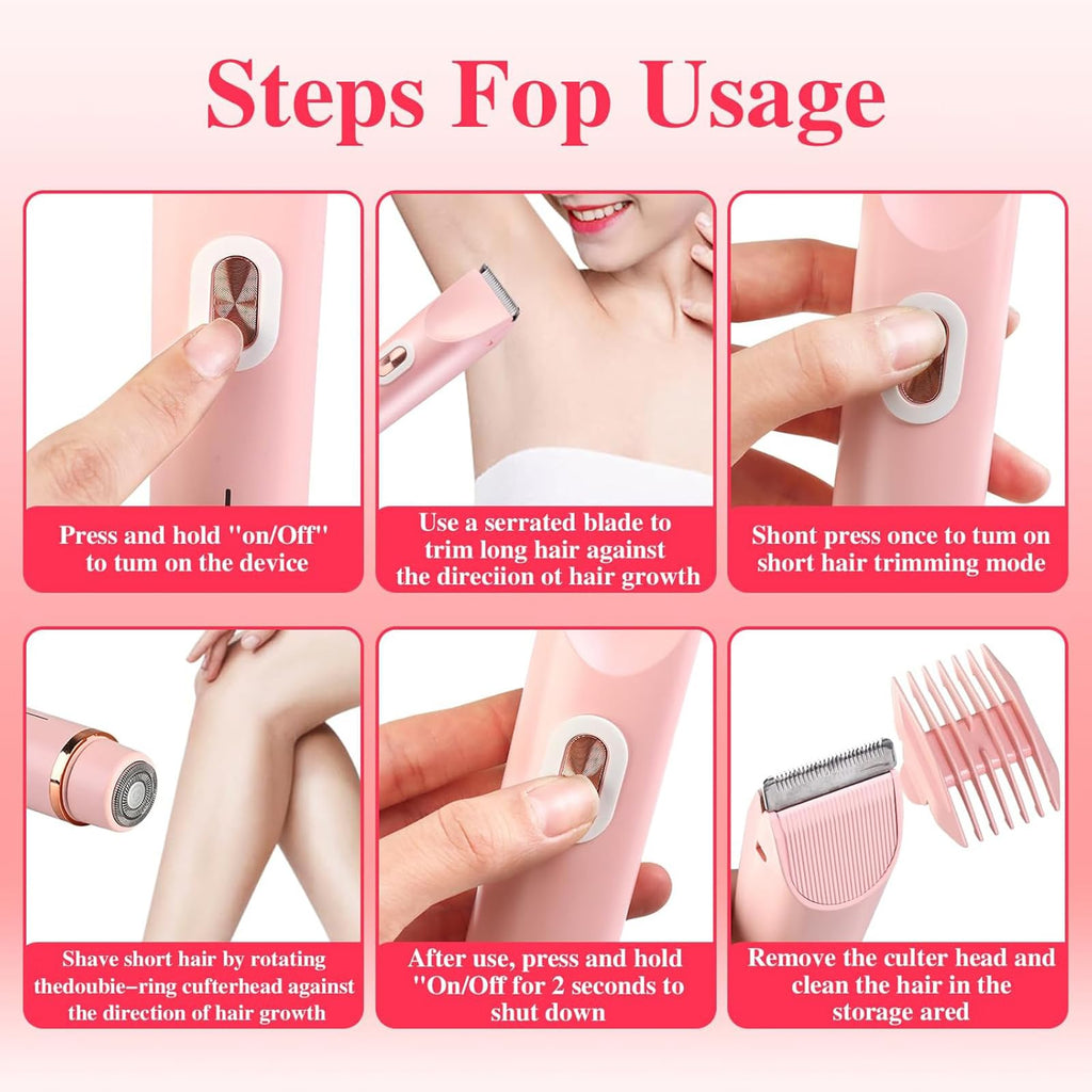 Valentines Day Gifts for Her 2 in 1 Electric Glow Shaver, Portable Bikini Trimmer for Women, Dual Head Rechargeable Electric Razor, IPX7 Waterproof Wet & Dry Use Legs Body Pubic Hair Trimmer for Men