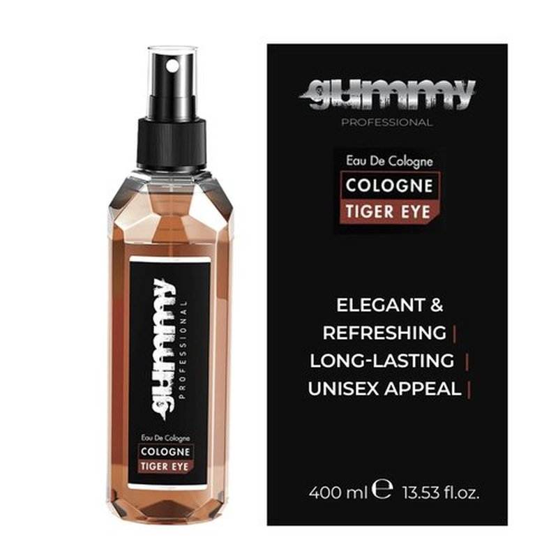Gummy Professional Tiger Eye Eau de Cologne 400ML - After Shave Traditional Inspired Barber Cologne - Lasting Warm Bold Woody Tiger Eye Fragrance - Alcohol Based Cooling Formula for Post Shave Care